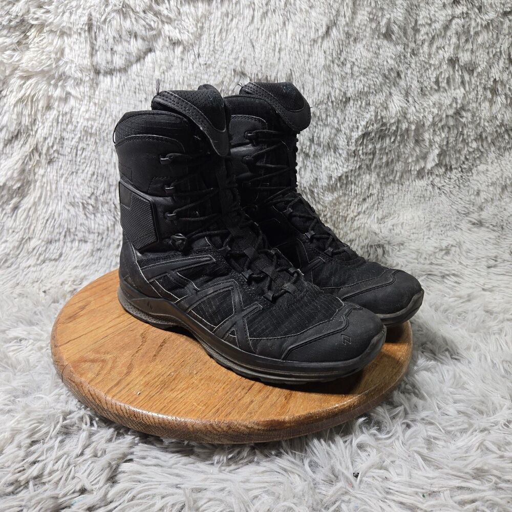Black Tactical Hiking Boots Men 8.5W High Ripstop Nylon Side-Zip Lug Sole Combat